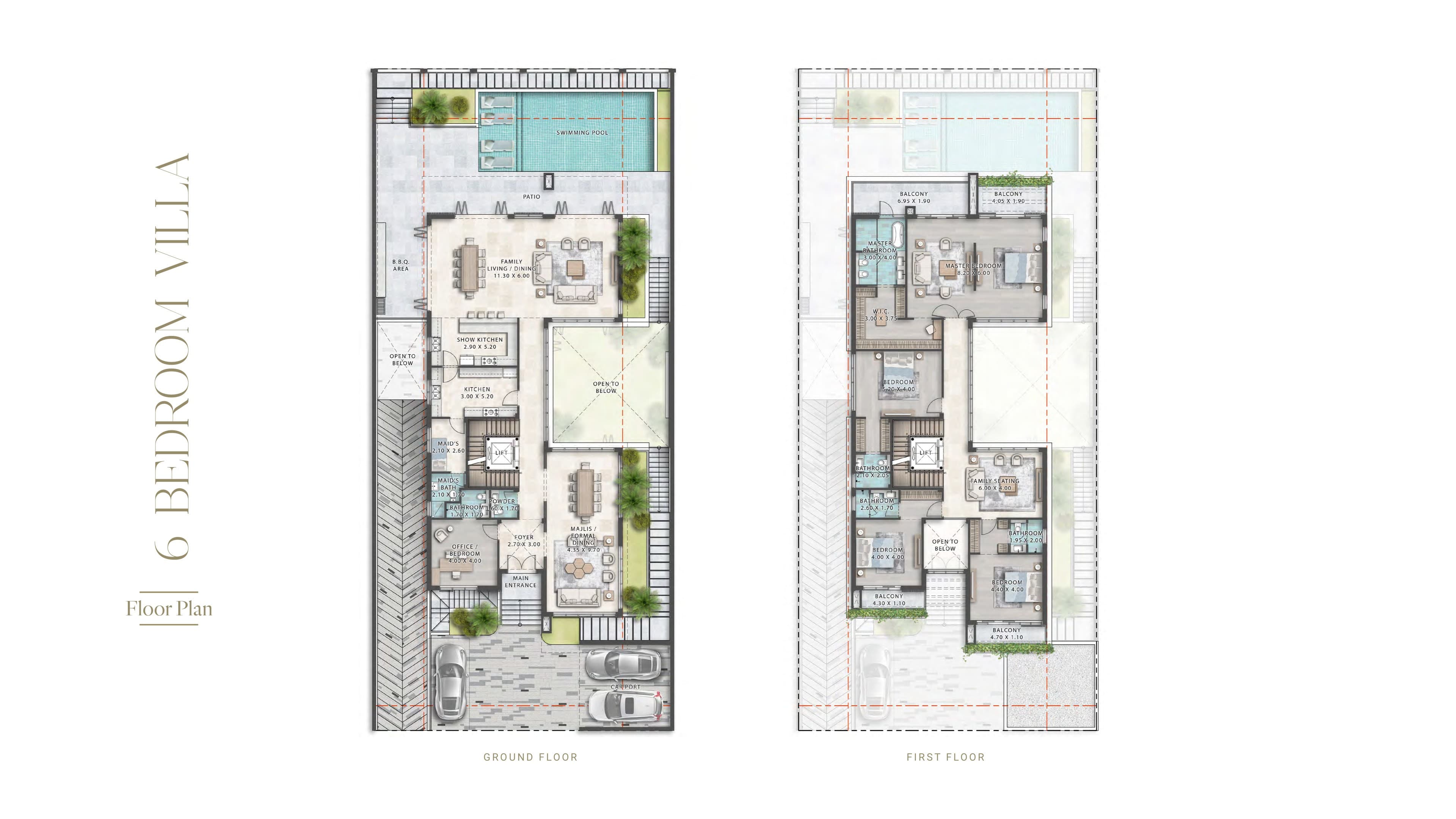 Cavalli Estates 6 bedroom villa floor plan, ground and first floor, Type V55
