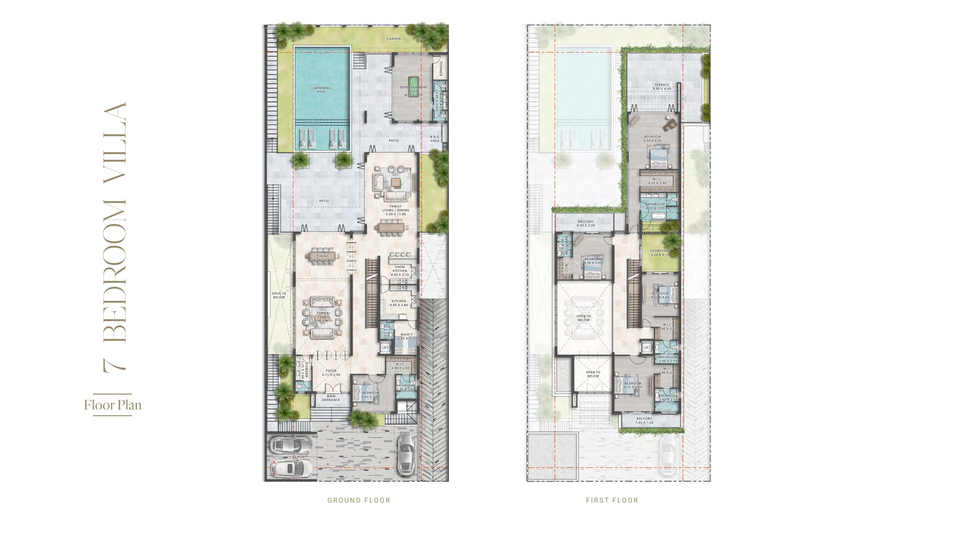 Cavalli Estates 7 bedroom villa floor plan, ground and first floor, Type V75